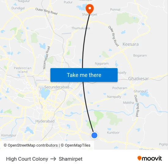 High Court Colony to Shamirpet map