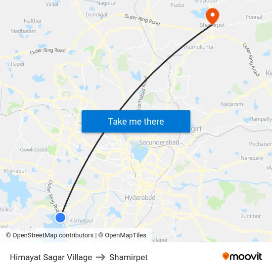 Himayat Sagar Village to Shamirpet map