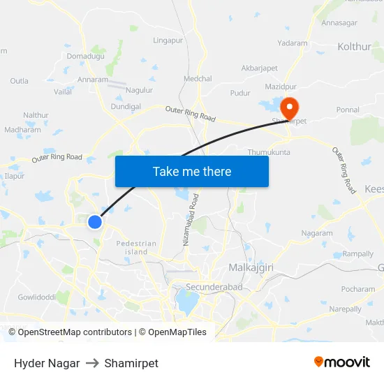 Hyder Nagar to Shamirpet map