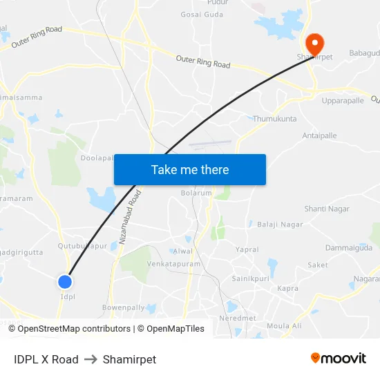 IDPL X Road to Shamirpet map