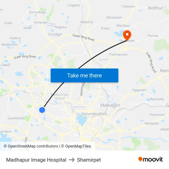Madhapur Image Hospital to Shamirpet map
