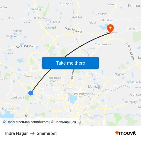 Indra Nagar to Shamirpet map