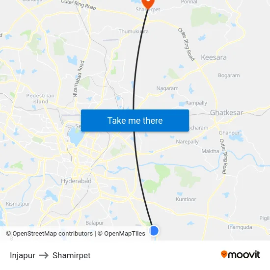 Injapur to Shamirpet map