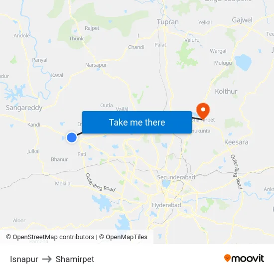 Isnapur to Shamirpet map