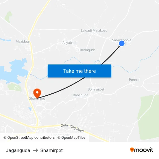 Jaganguda to Shamirpet map