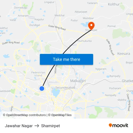 Jawahar Nagar to Shamirpet map