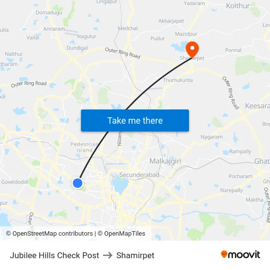 Jubilee Hills Check Post to Shamirpet map
