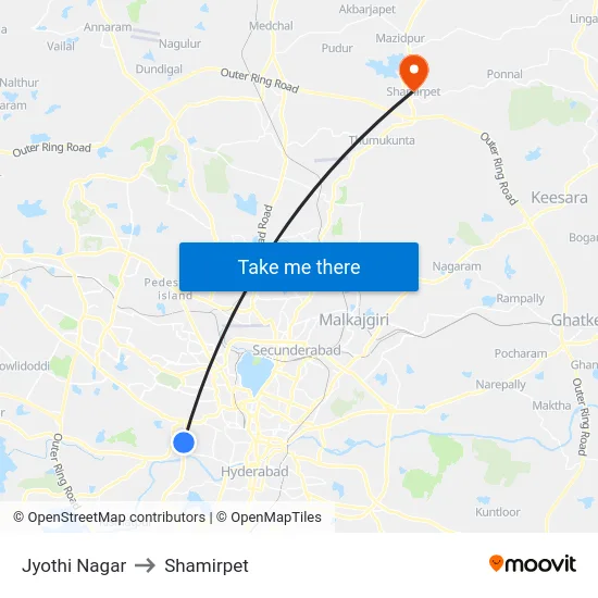 Jyothi Nagar to Shamirpet map