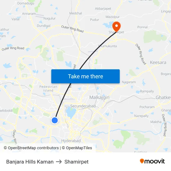 Banjara Hills Kaman to Shamirpet map
