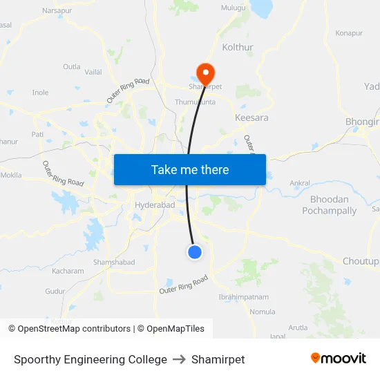 Spoorthy Engineering College to Shamirpet map