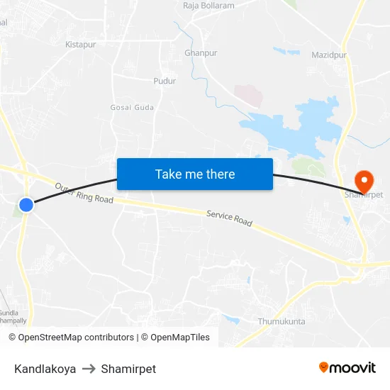 Kandlakoya to Shamirpet map