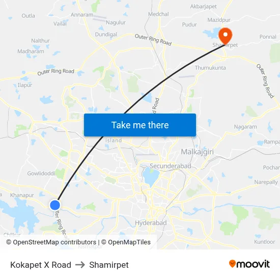 Kokapet X Road to Shamirpet map