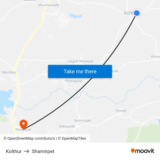 Kolthur to Shamirpet map