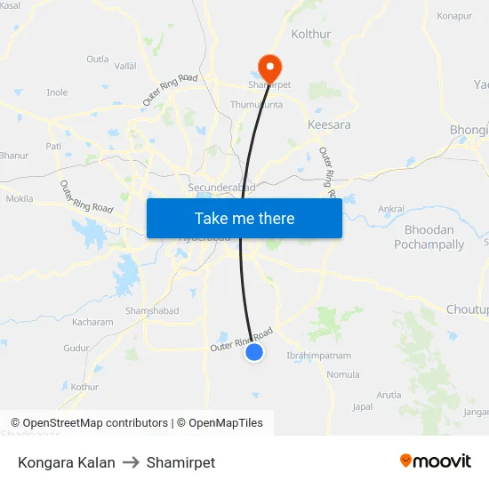 Kongara Kalan to Shamirpet map