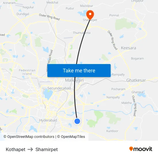 Kothapet to Shamirpet map