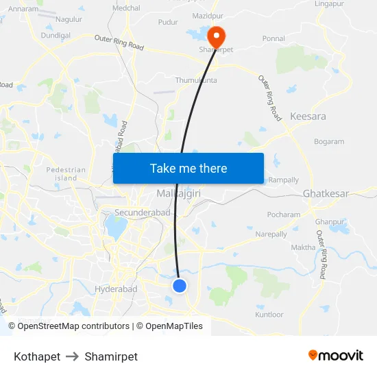 Kothapet to Shamirpet map