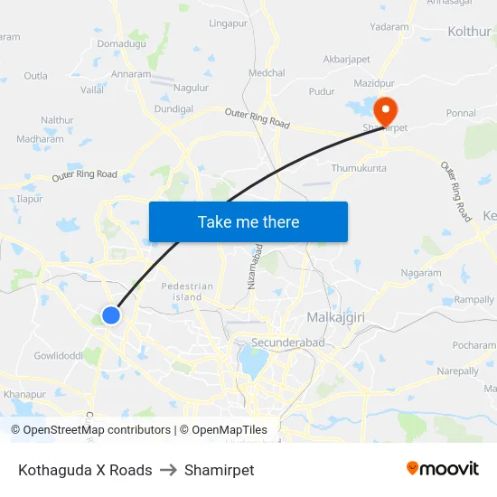 Kothaguda X Roads to Shamirpet map