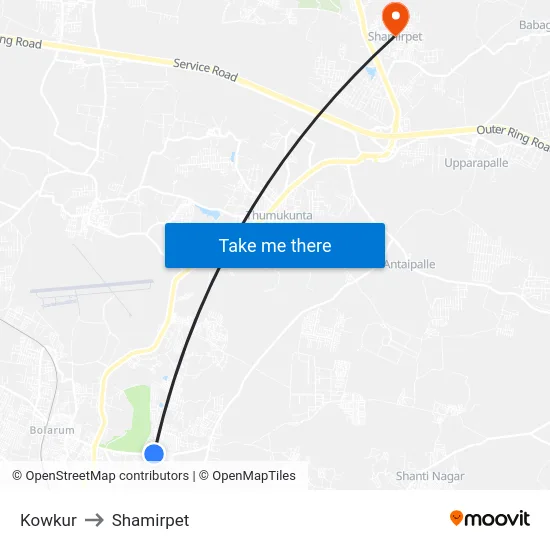Kowkur to Shamirpet map