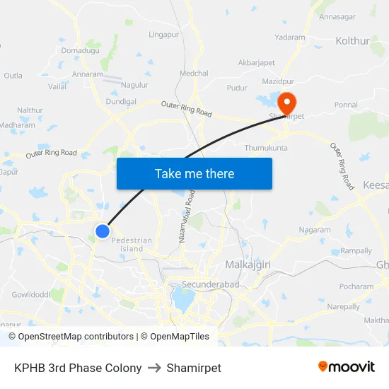 KPHB 3rd Phase Colony to Shamirpet map
