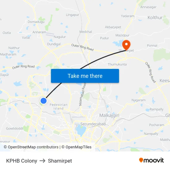 KPHB Colony to Shamirpet map