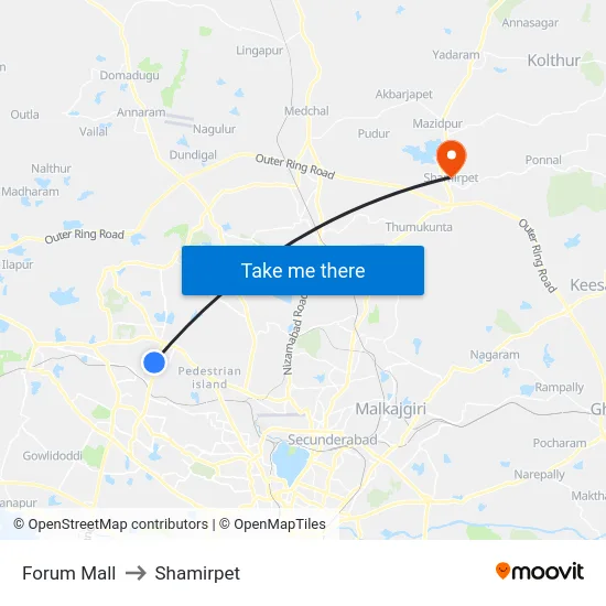 Forum Mall to Shamirpet map