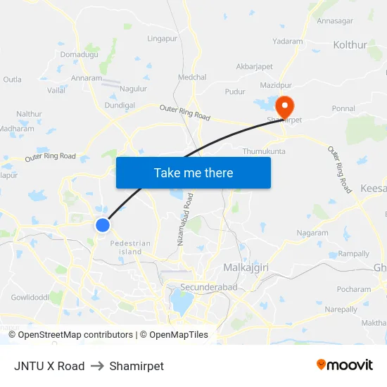 JNTU X Road to Shamirpet map