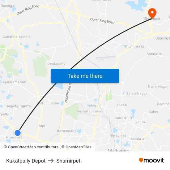 Kukatpally Depot to Shamirpet map