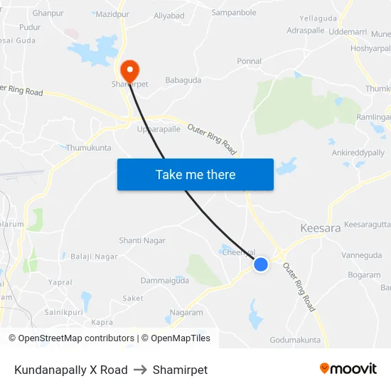 Kundanapally X Road to Shamirpet map
