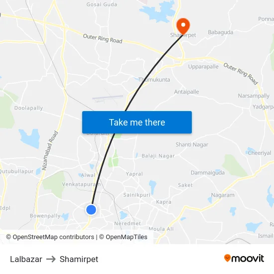 Lalbazar to Shamirpet map