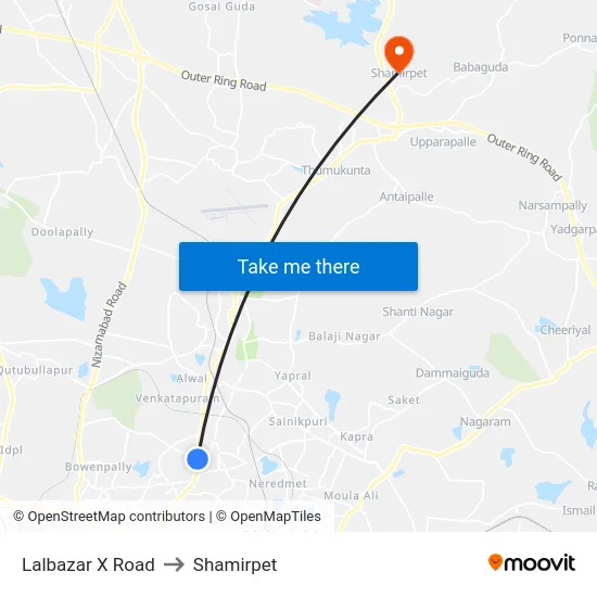 Lalbazar X Road to Shamirpet map