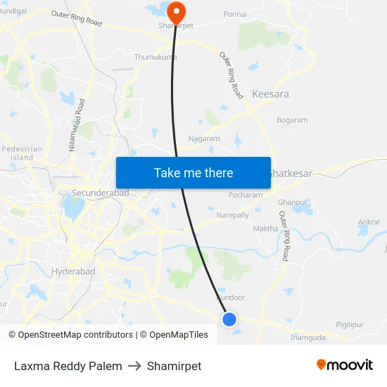 Laxma Reddy Palem to Shamirpet map
