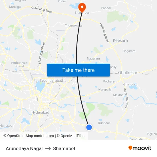 Arunodaya Nagar to Shamirpet map