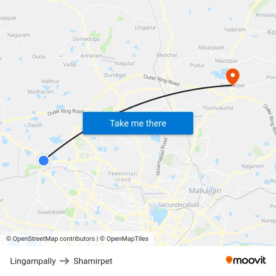 Lingampally to Shamirpet map