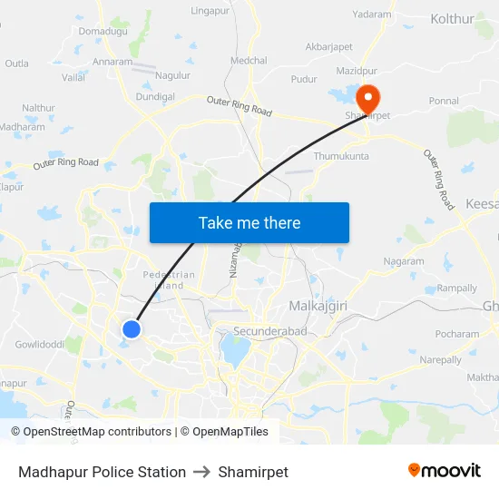 Madhapur Police Station to Shamirpet map