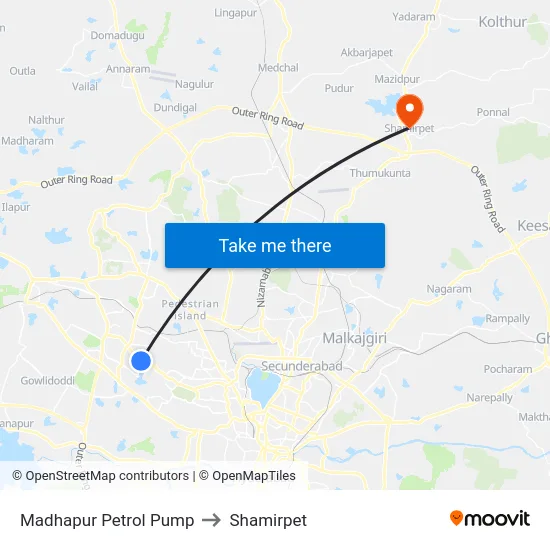 Madhapur Petrol Pump to Shamirpet map