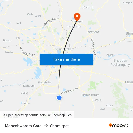 Maheshwaram Gate to Shamirpet map
