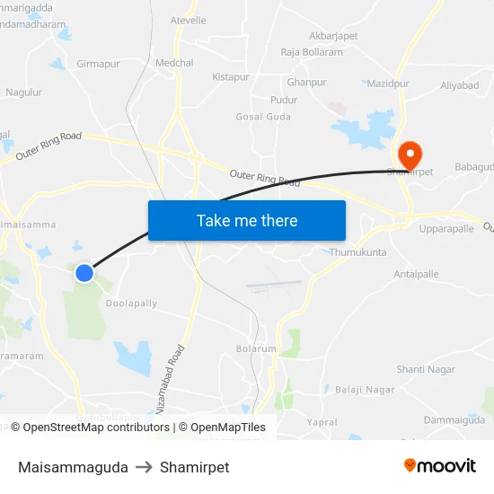 Maisammaguda to Shamirpet map