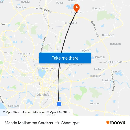 Manda Mallamma Gardens to Shamirpet map