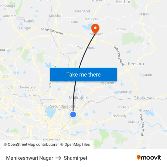 Manikeshwari Nagar to Shamirpet map