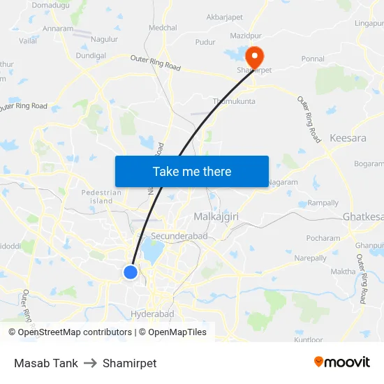 Masab Tank to Shamirpet map