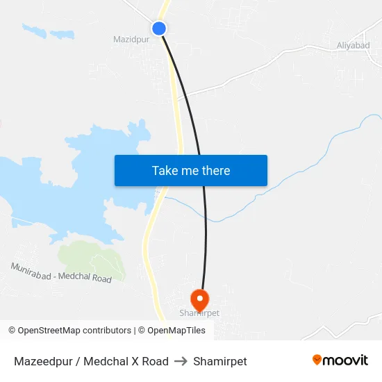 Mazeedpur / Medchal X Road to Shamirpet map