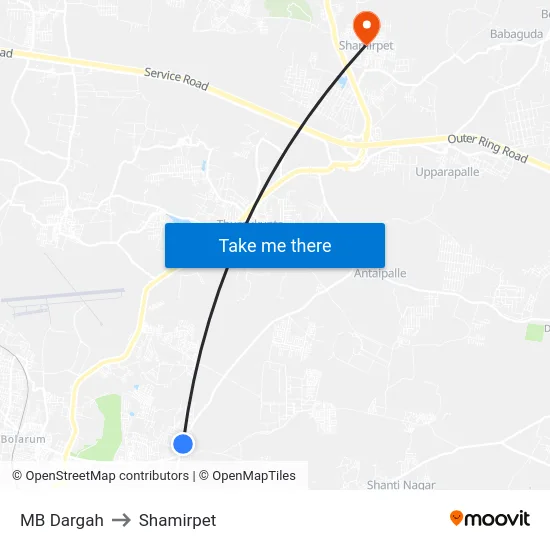 MB Dargah to Shamirpet map