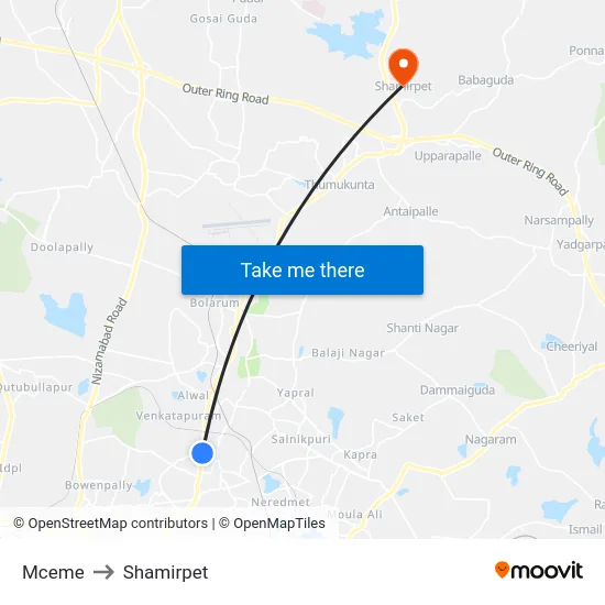 Mceme to Shamirpet map