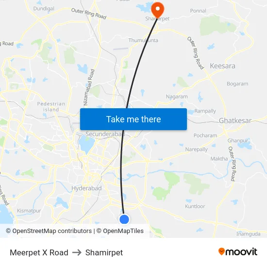 Meerpet X Road to Shamirpet map