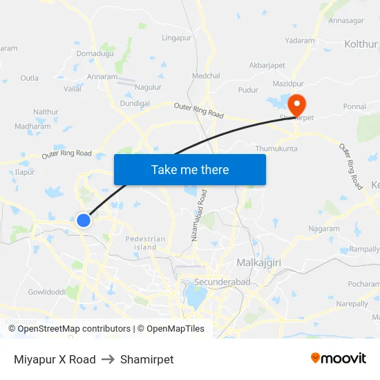 Miyapur X Road to Shamirpet map