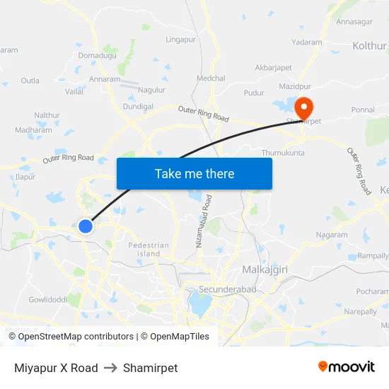 Miyapur X Road to Shamirpet map