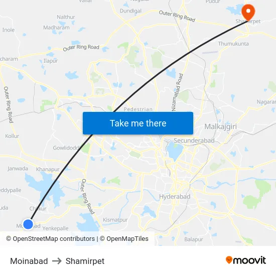 Moinabad to Shamirpet map