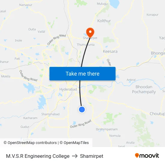 M.V.S.R Engineering College to Shamirpet map