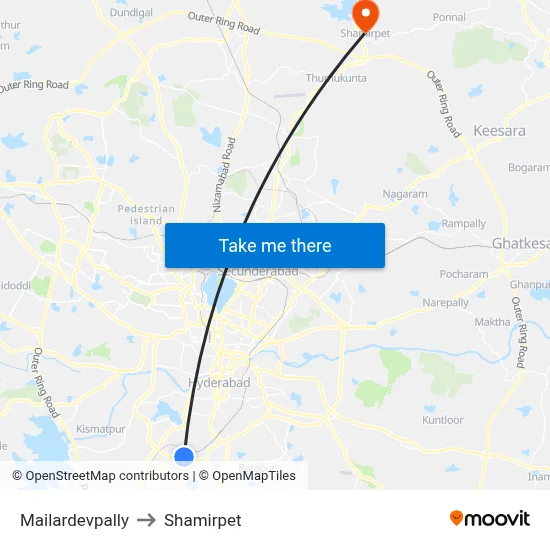Mailardevpally to Shamirpet map