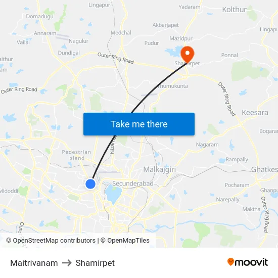 Maitrivanam to Shamirpet map